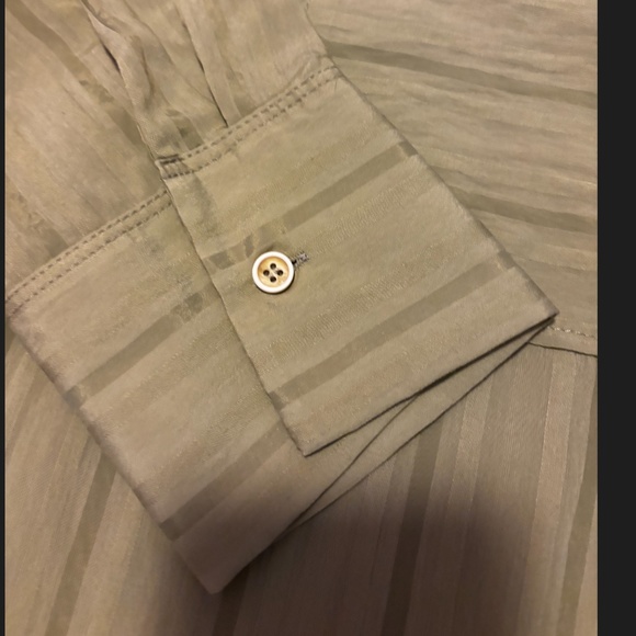 Zara light green shiny khaki striped long sleeve blouse NWT - Picture 4 of 9